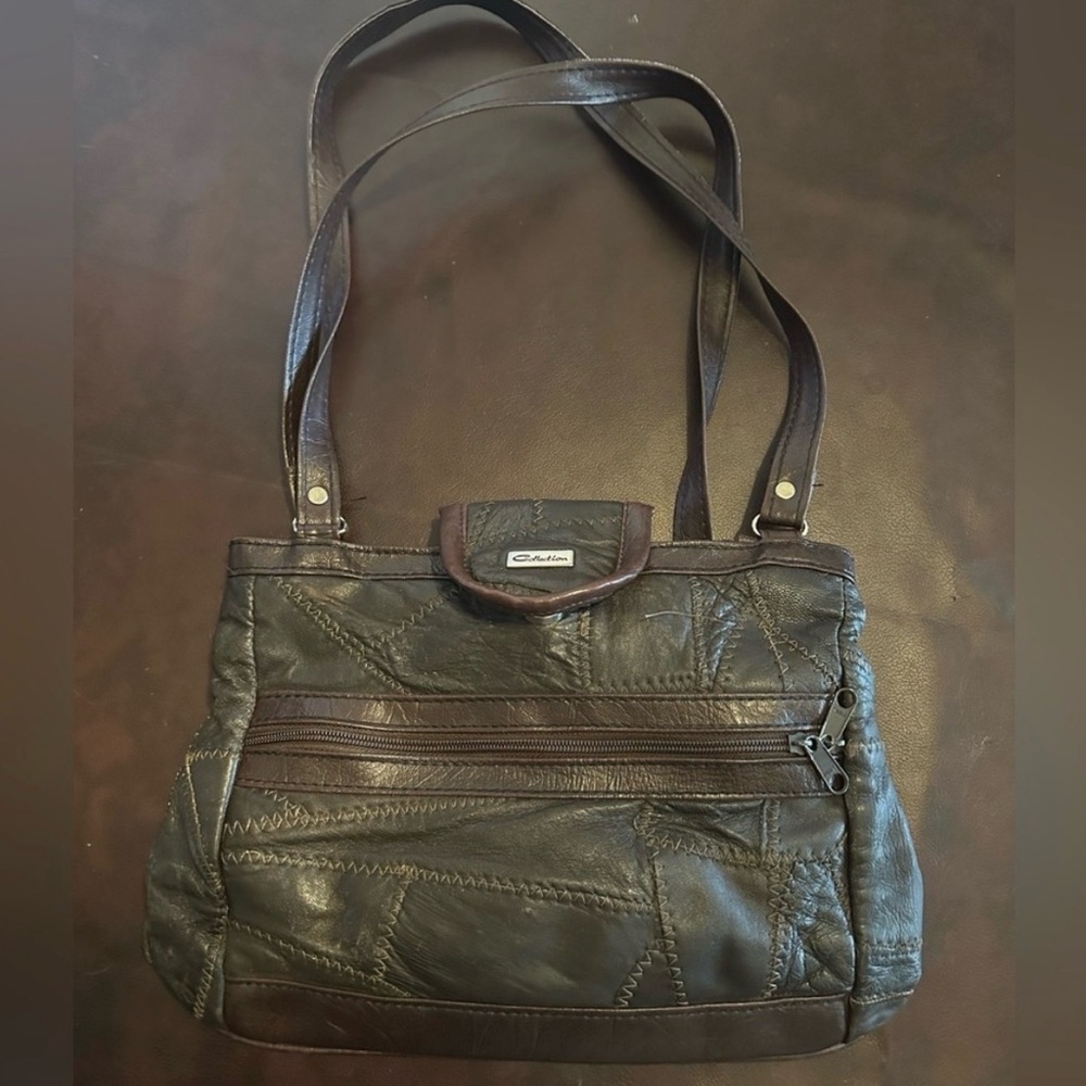 Giani Bernini Dark Brown Patchwork Leather Shoulder Bag